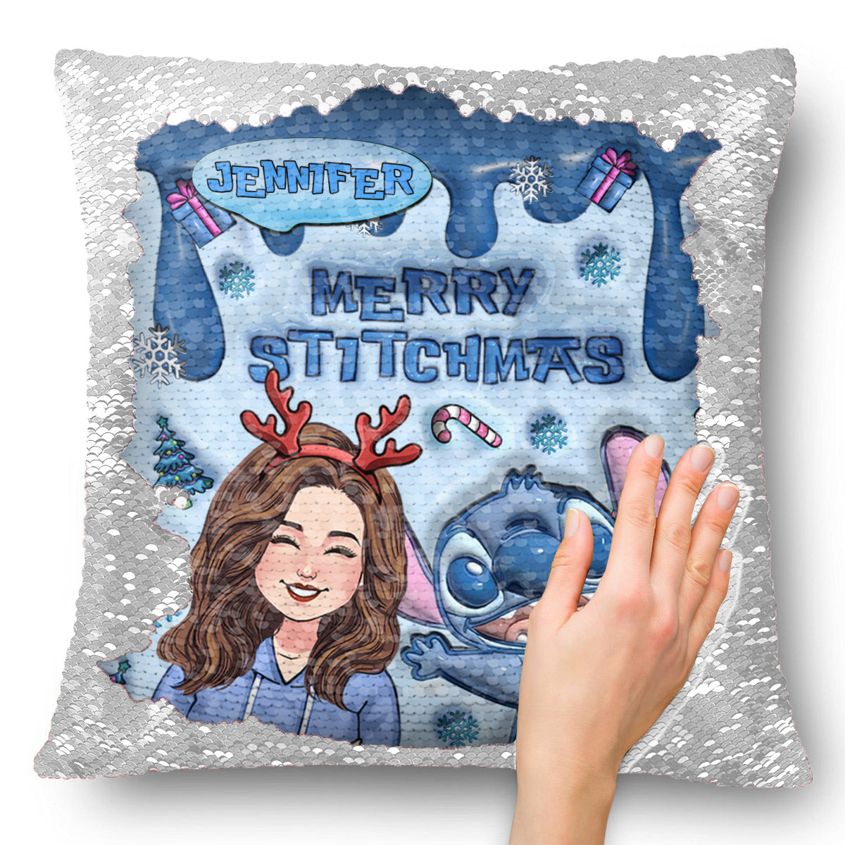 Personalized Sequin Pillow Cover Merry Christmas Gift for Mom Sequin Pillow Cover GradoCreations