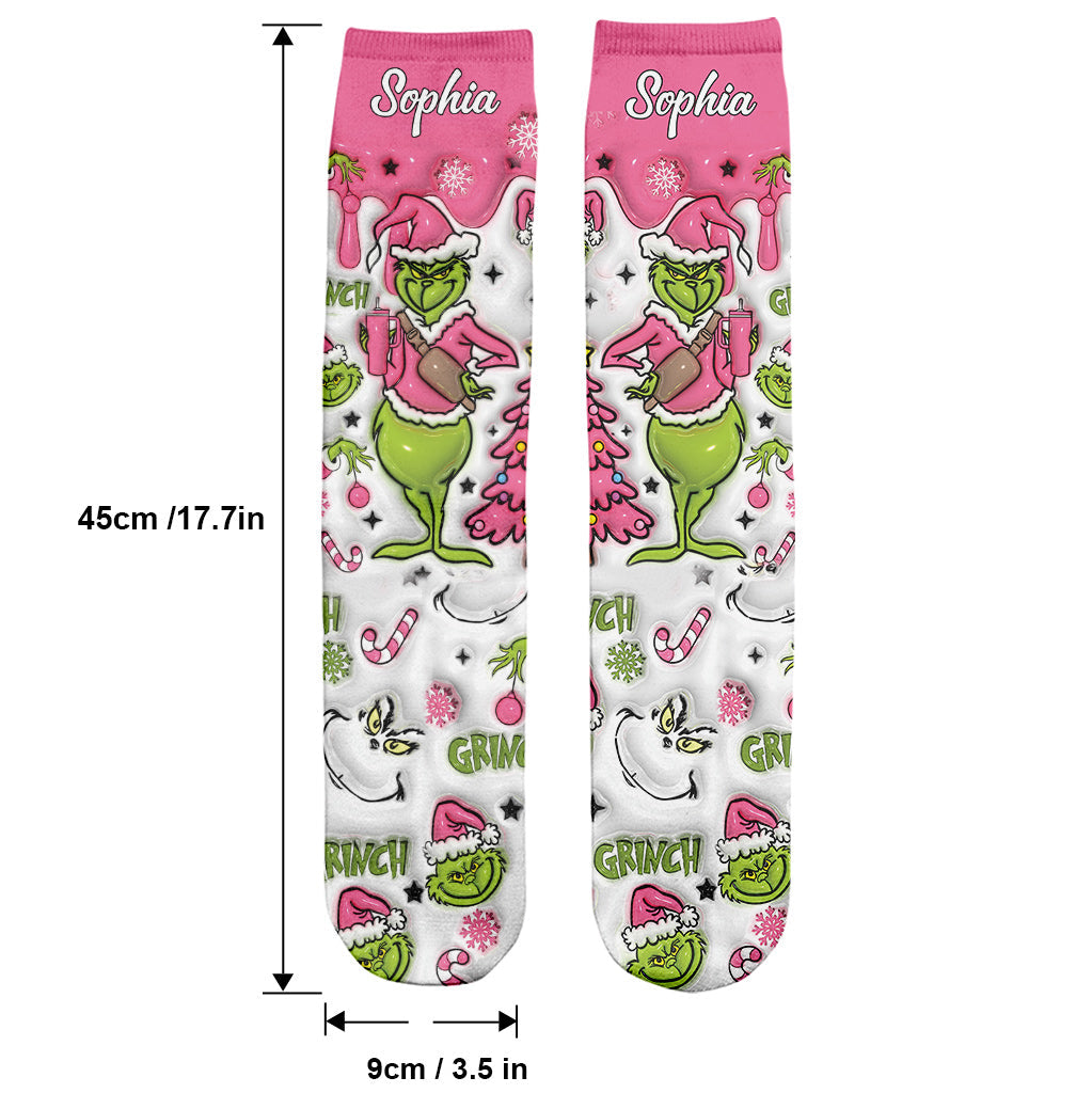 Personalized Grinch Socks Custom Name Holiday Gift for Her Socks GradoCreations
