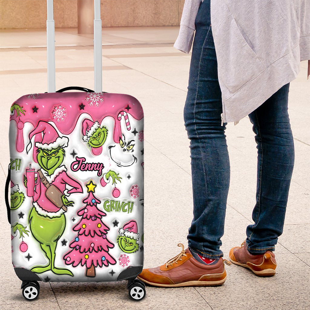 Personalized Grinchmas Luggage Cover Custom Name for Christmas Luggage Cover GradoCreations