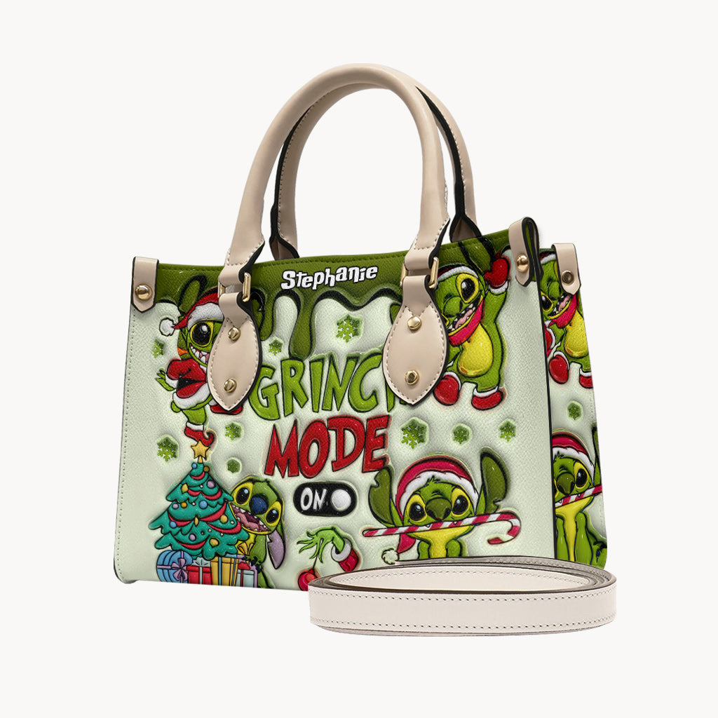 Personalized Grinch Mode Leather Handbag Custom Name Gift for Her Leather Handbag GradoCreations