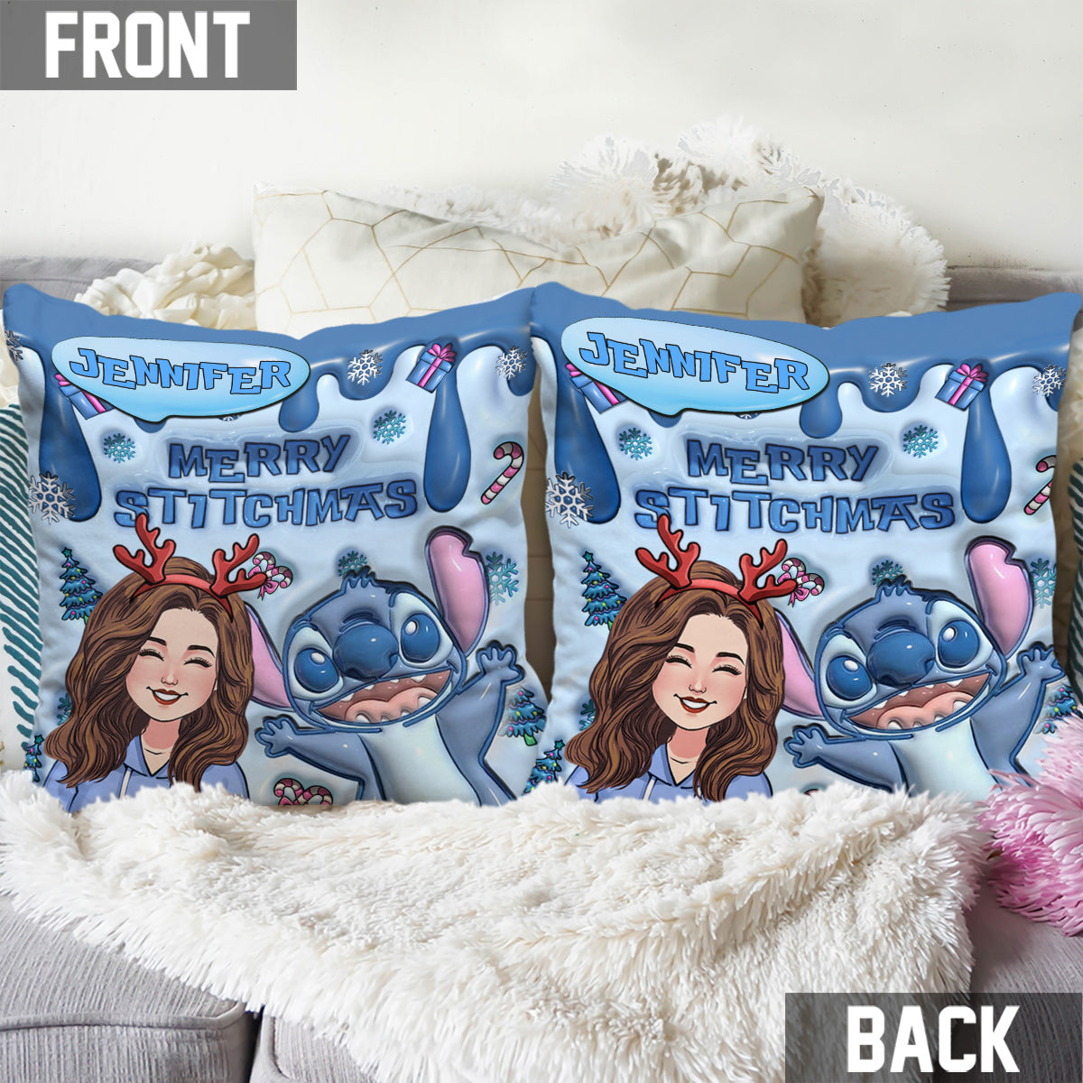 Personalized Ohana Throw Pillow Merry Stitchmas Gift Idea Throw Pillow GradoCreations