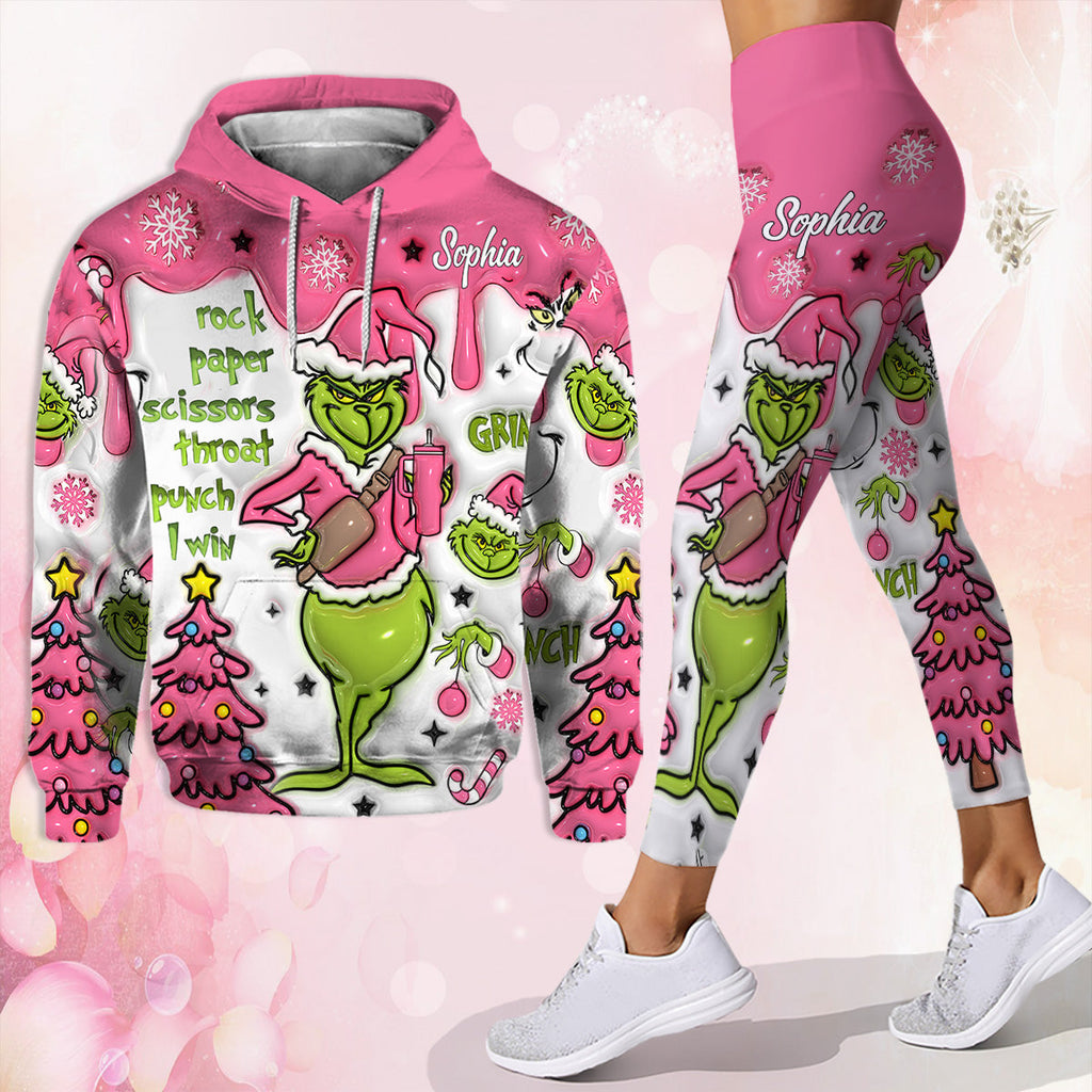 Personalized Grinch Hoodie and Leggings Set for Christmas | Custom Name Gift Hoodie & Leggings GradoCreations