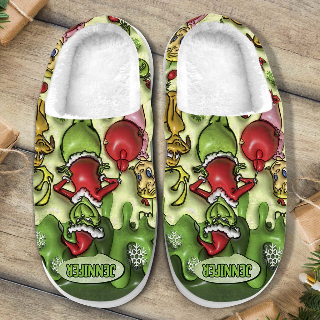 Personalized Christmas Slippers with Grinch Design for Adults | Cozy Holiday Gift Slippers GradoCreations