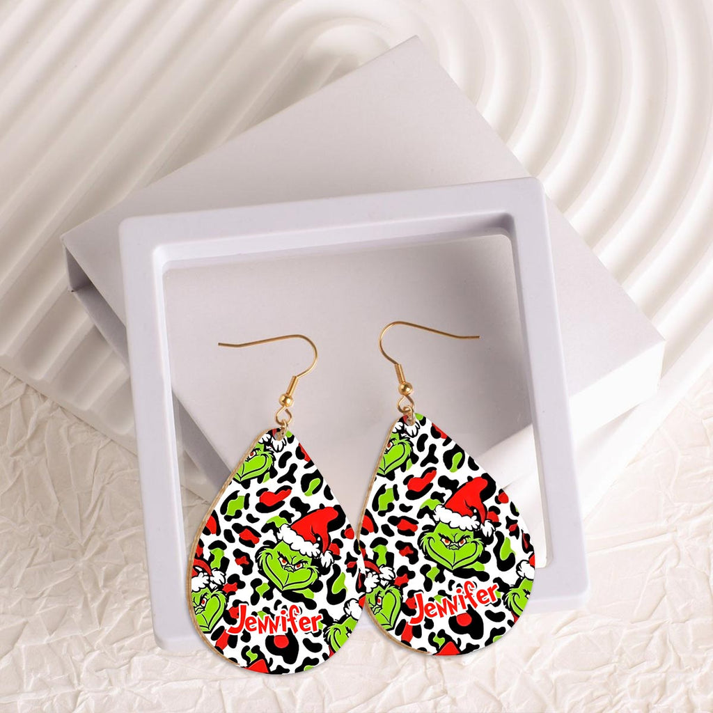 Personalized Grinch Wooden Earrings Custom Name Gift for Christmas Wooden Earrings GradoCreations