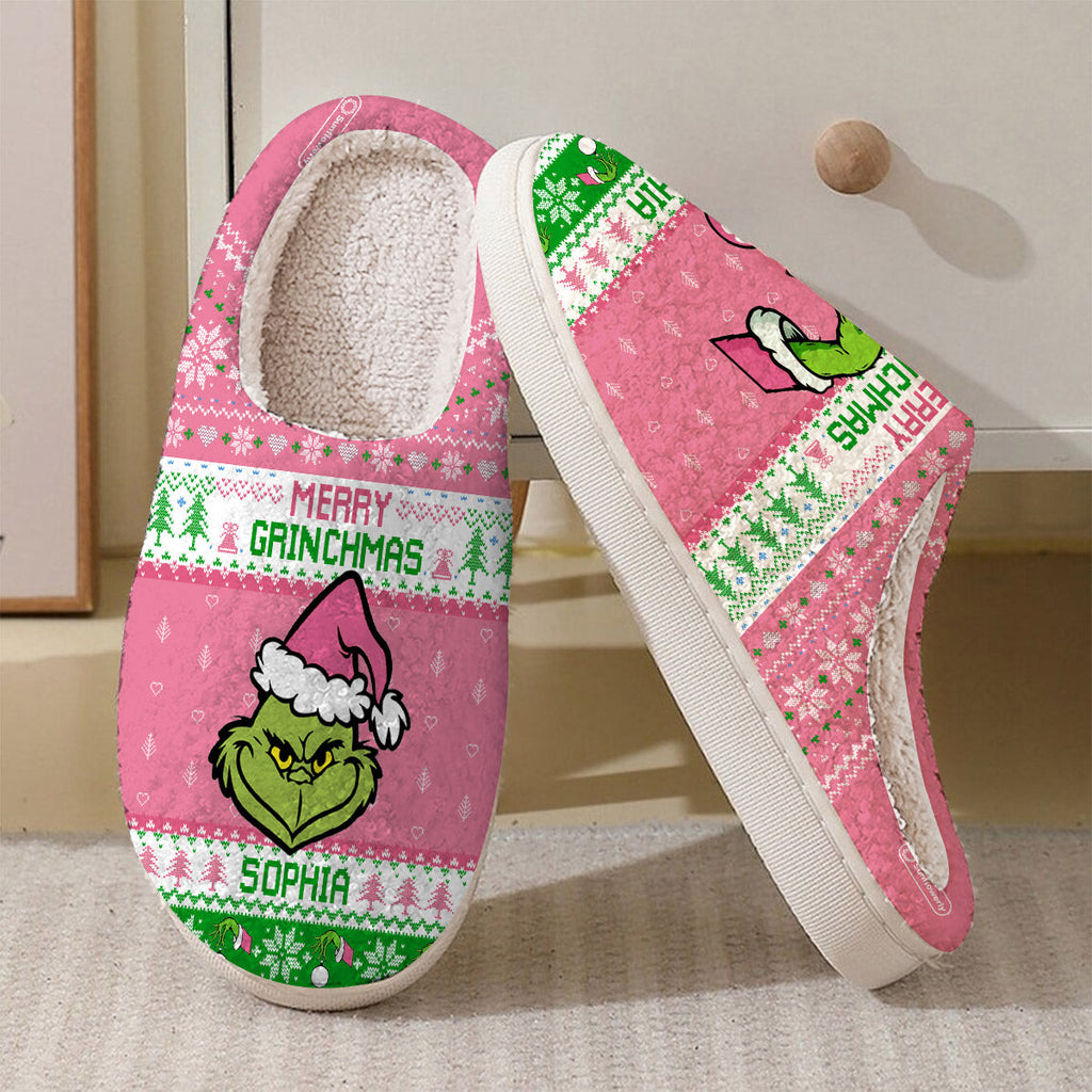 Personalized Merry Grinchmas Slippers Custom Name Holiday Gift Slippers GradoCreations