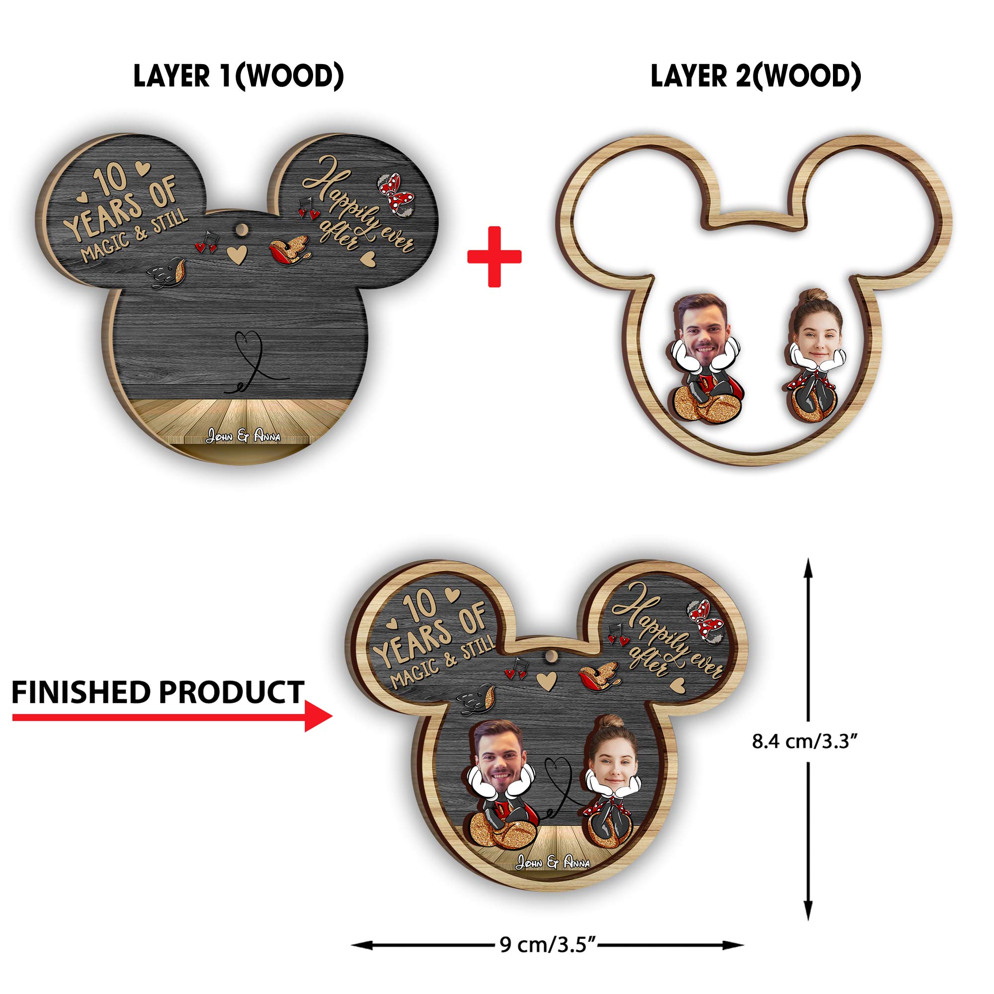 Personalized Mickey Mouse Layered Ornament Custom Gift for Couples 2 Layered Piece Ornament GradoCreations