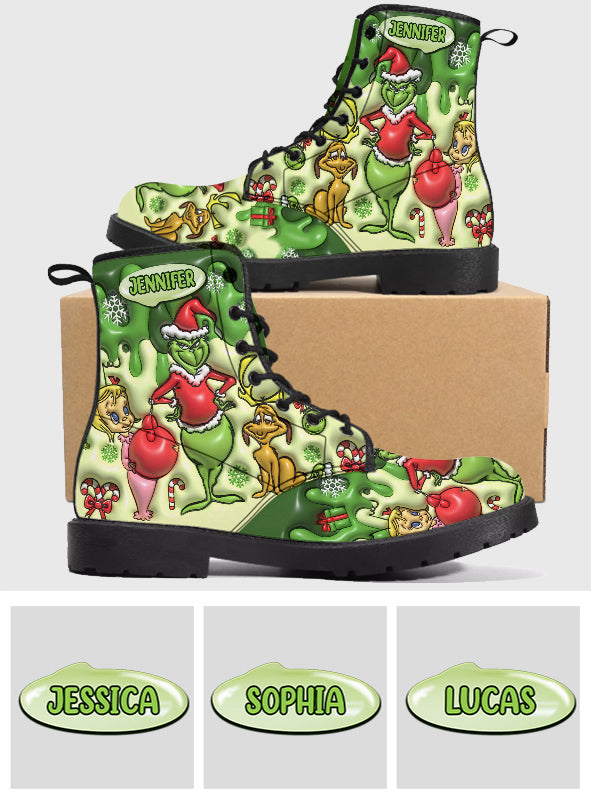 Personalized Grinch Leather Boots Custom Name Holiday Gift Leather Boots GradoCreations