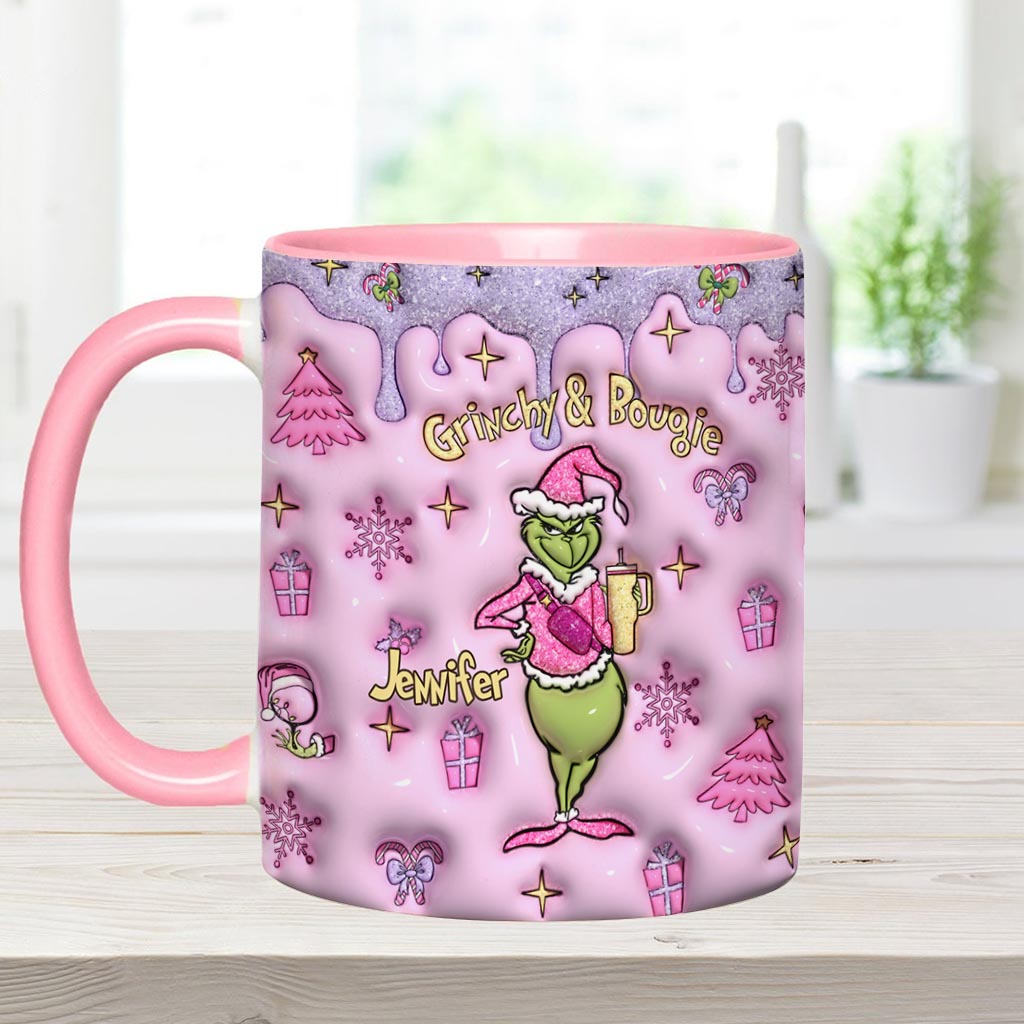 Personalized Grinchy & Bougie Accent Mug Custom Name Gift for Christmas Accent Mug GradoCreations