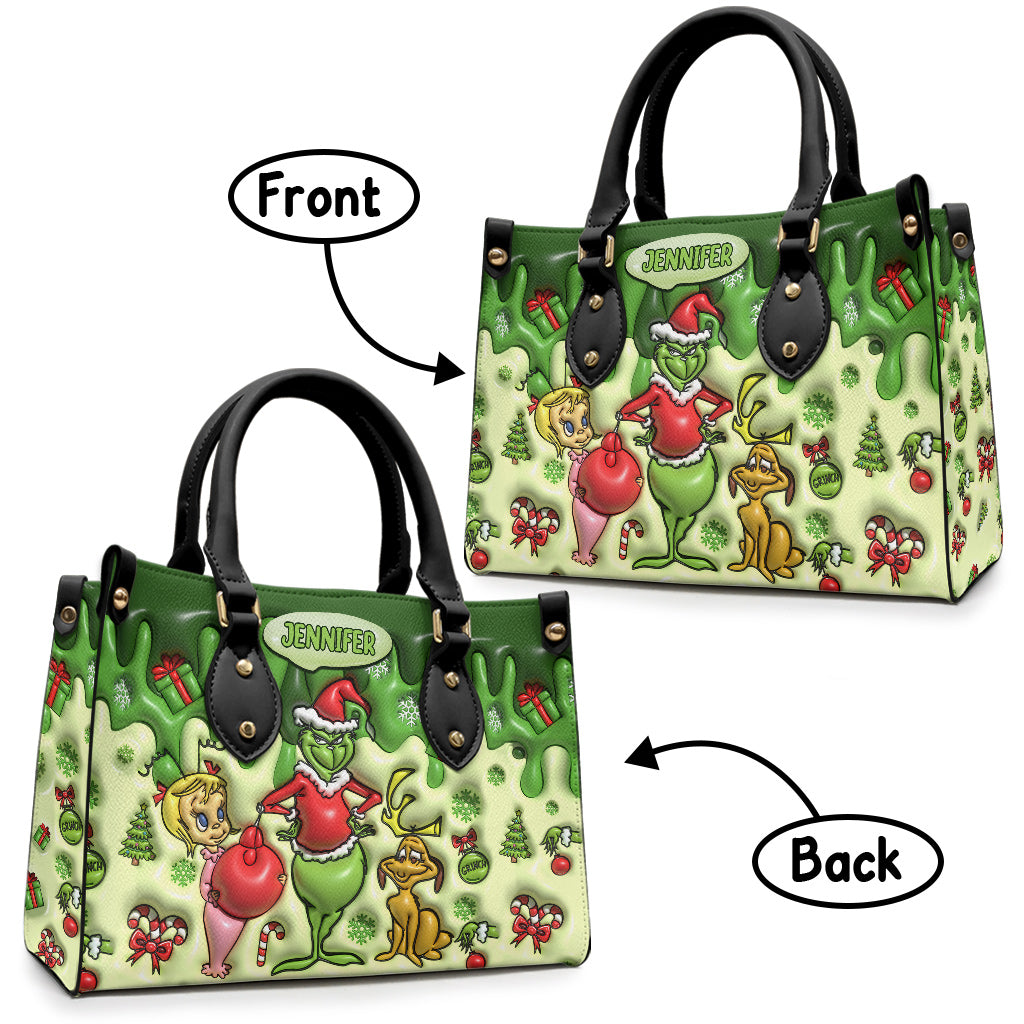 Personalized Grinchmas Leather Handbag Unique Gift for Mom Leather Handbag GradoCreations