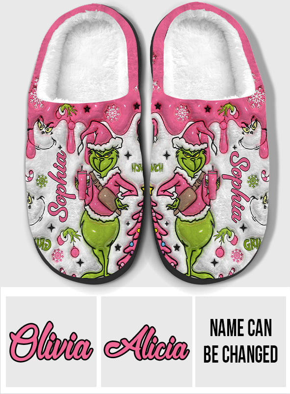 Personalized Grinchmas Slippers with Custom Name for Christmas Gift Slippers GradoCreations