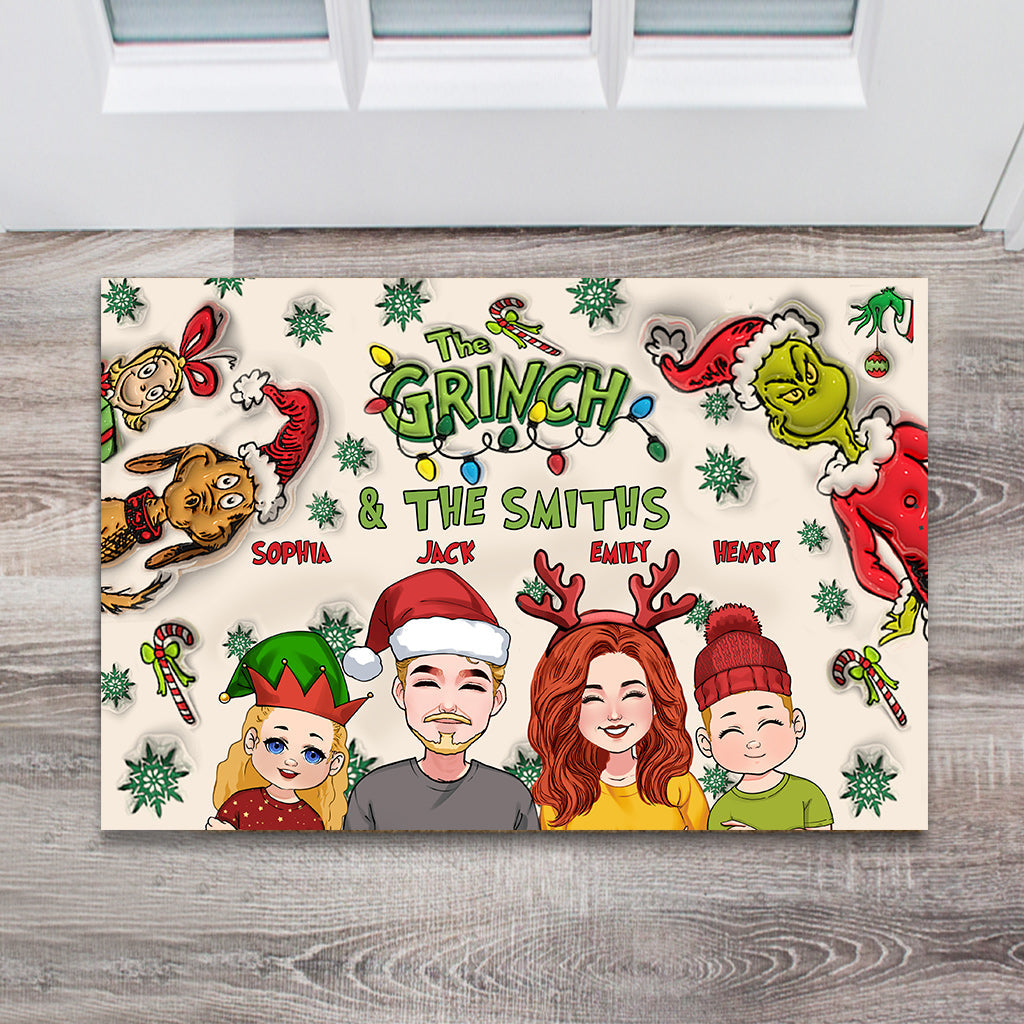 Personalized Grinch Family Doormat Custom Holiday Decor Doormat GradoCreations