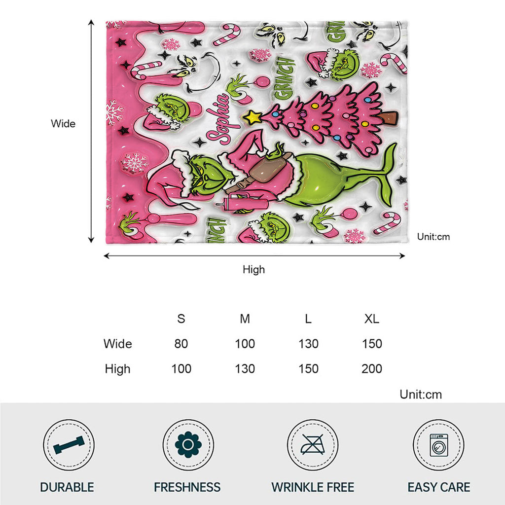 Personalized Snowflakes Grinch Blanket Custom Name Gift for Christmas Blanket GradoCreations