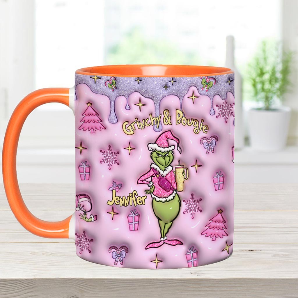 Personalized Grinchy & Bougie Accent Mug Custom Name Gift for Christmas Accent Mug GradoCreations