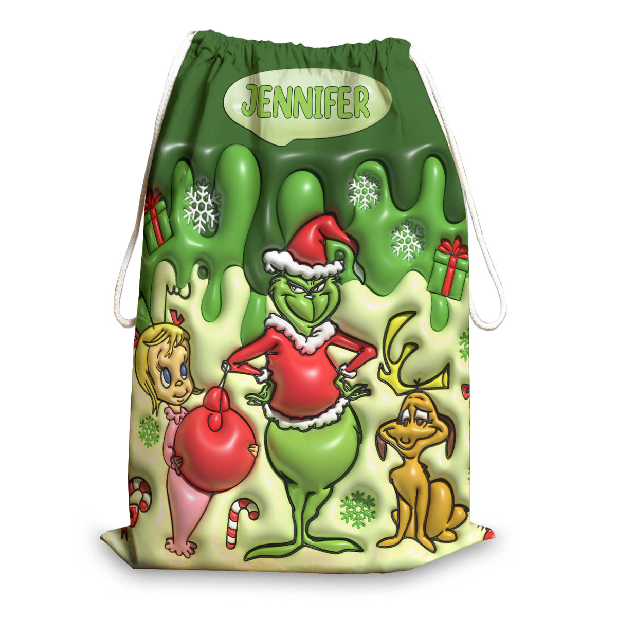 Personalized Grinch Drawstring Tote Bag for Christmas Gifts Drawstring Tote Bag GradoCreations