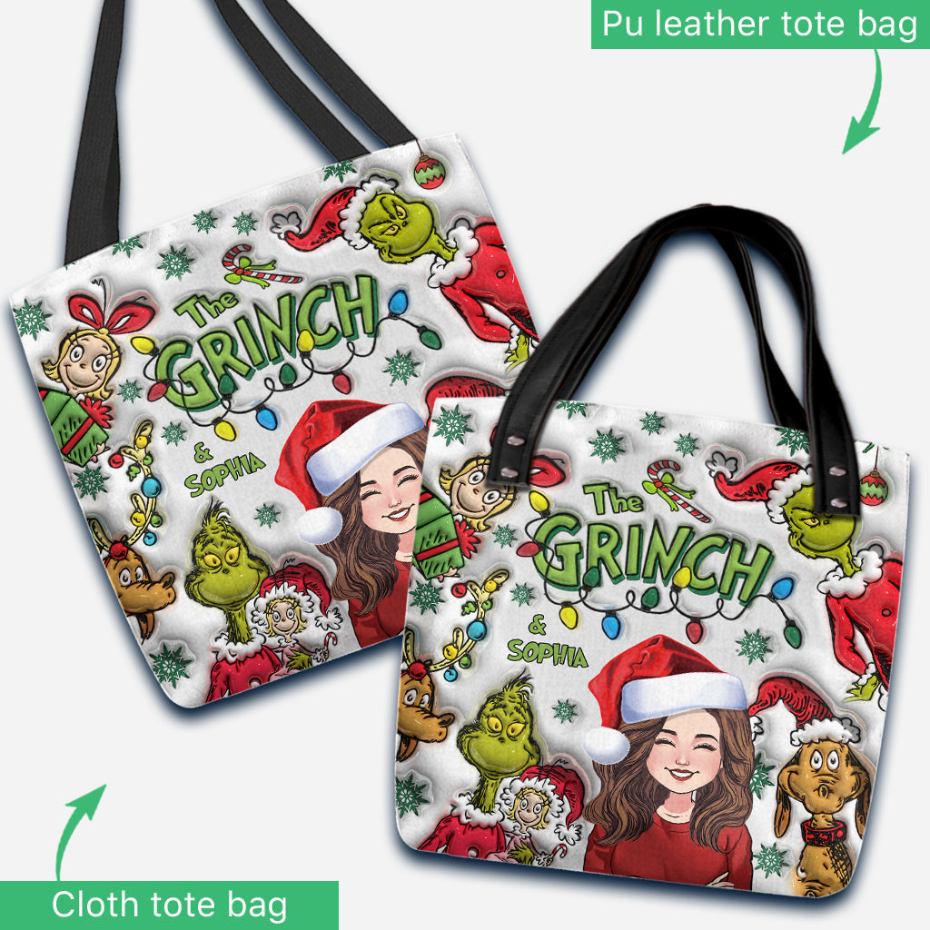 Personalized Grinch Tote Bag Custom Name Gift for Christmas Tote Bag GradoCreations