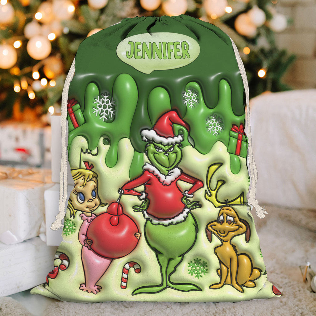Personalized Grinch Drawstring Tote Bag for Christmas Gifts Drawstring Tote Bag GradoCreations