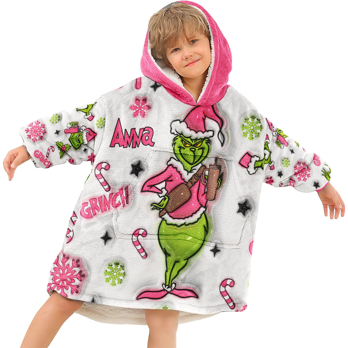 Personalized Grinch Hoodie Blanket Custom Gift for Christmas Blanket Hoodie GradoCreations