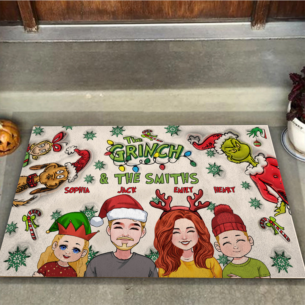 Personalized Grinch Family Doormat Custom Holiday Decor Doormat GradoCreations