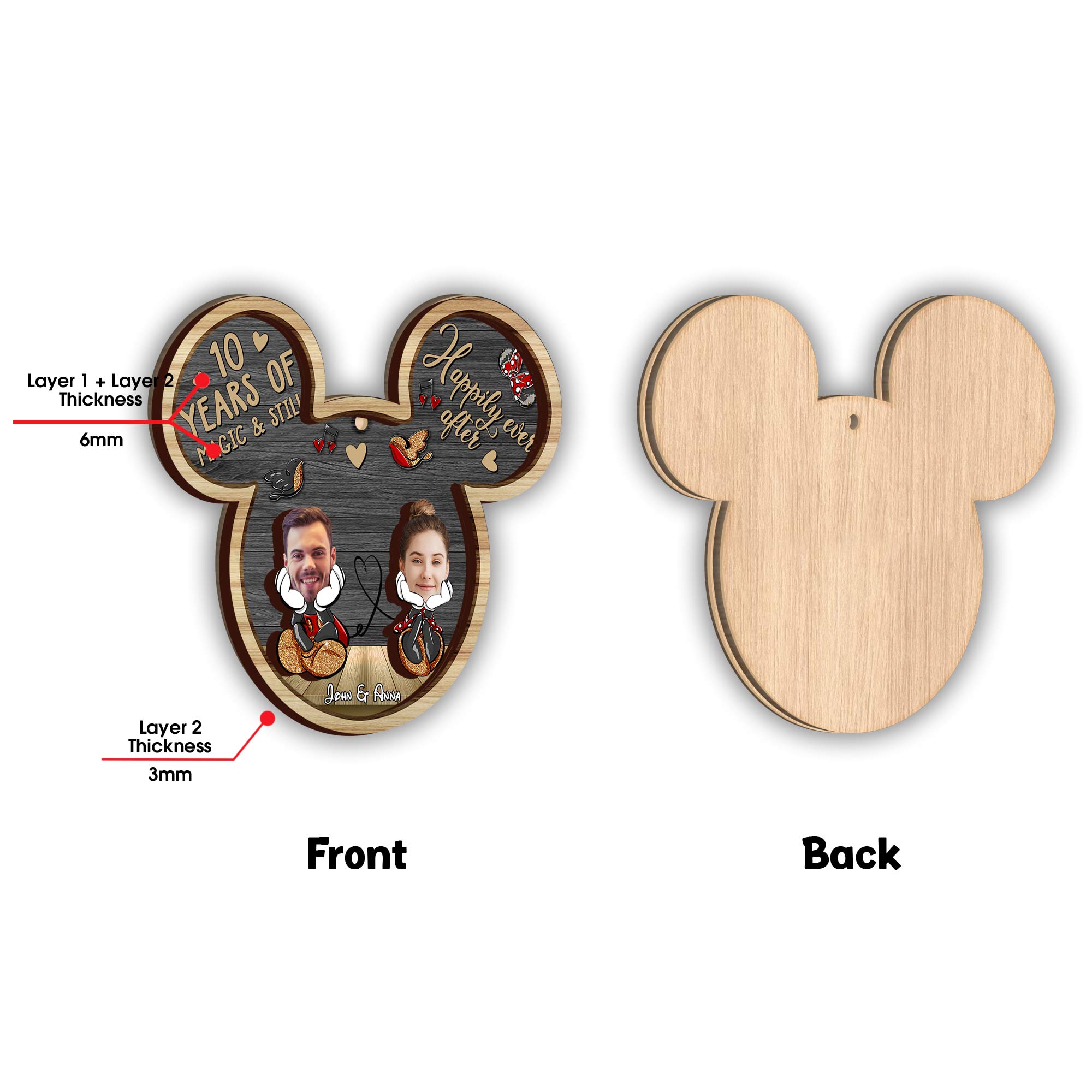 Personalized Mickey Mouse Layered Ornament Custom Gift for Couples 2 Layered Piece Ornament GradoCreations