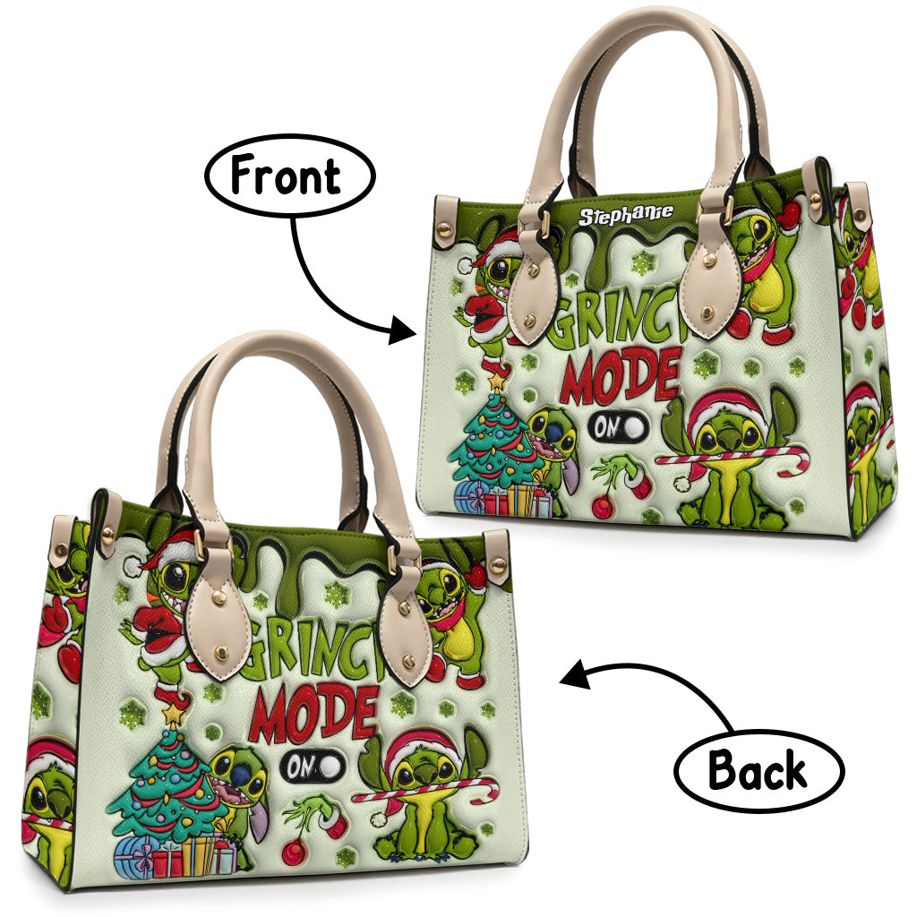 Personalized Grinch Mode Leather Handbag Custom Name Gift for Her Leather Handbag GradoCreations