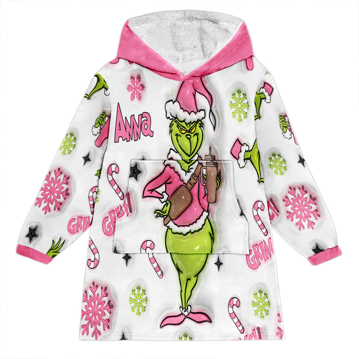 Personalized Grinch Hoodie Blanket Custom Gift for Christmas Blanket Hoodie GradoCreations