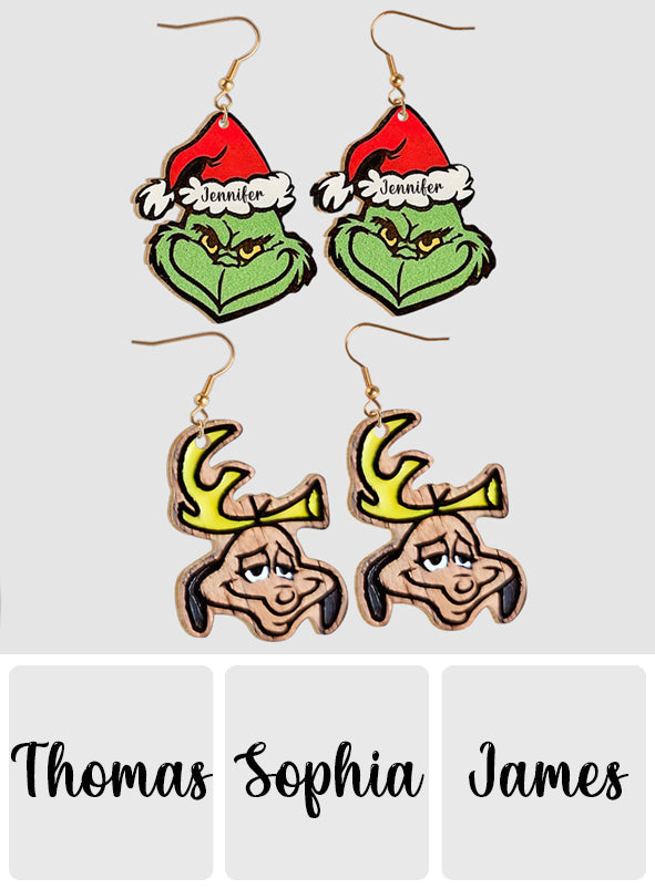 Personalized Wooden Christmas Earrings Custom Grinch Design Gift Wooden Earrings GradoCreations