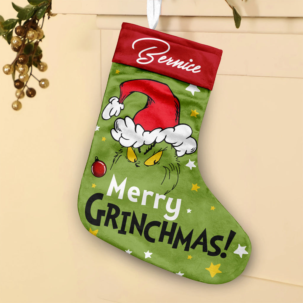 Personalized Grinch Christmas Stocking Custom Name Holiday Decor Christmas Stockings GradoCreations