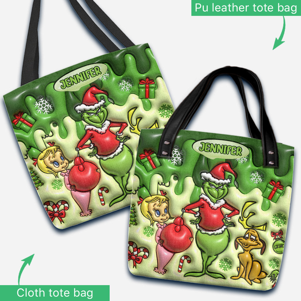 Personalized Merry Grinchmas Tote Bag Custom Name Gift for Christmas Tote Bag GradoCreations