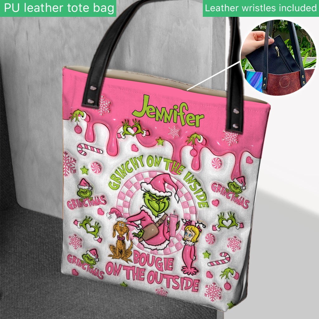 Personalized Grinchy On The Inside Tote Bag Custom Name Gift Tote Bag GradoCreations