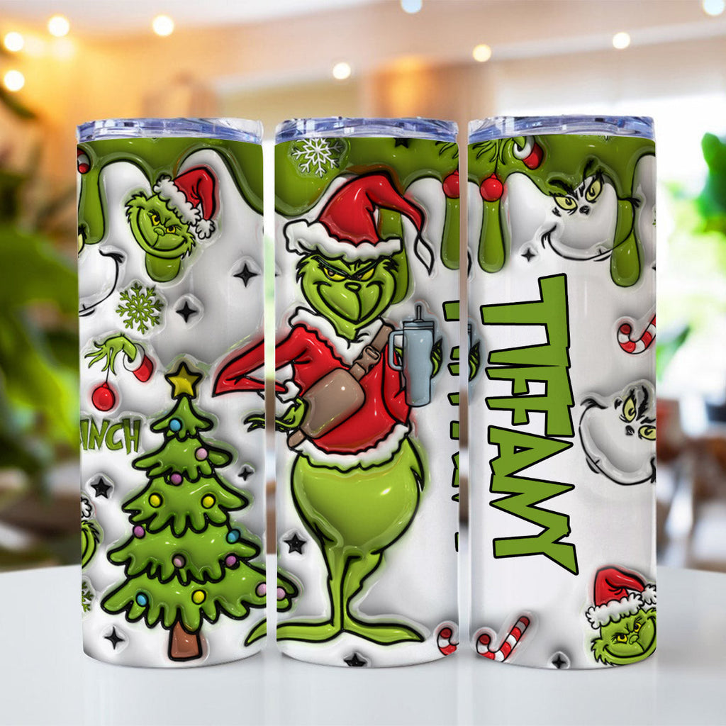 Personalized Grinch Christmas Skinny Tumbler Custom Name Gift Skinny Tumbler GradoCreations