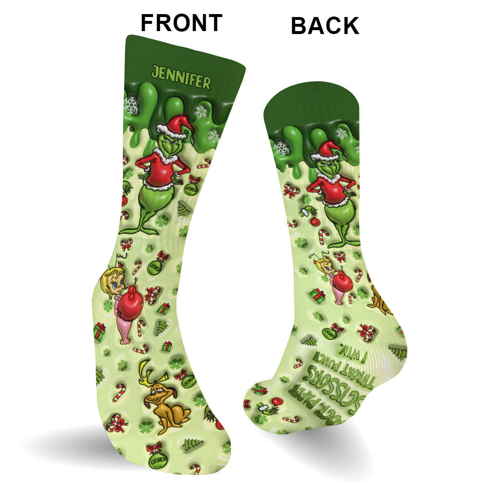 Personalized Grinch Socks Custom Name Christmas Gift Socks GradoCreations