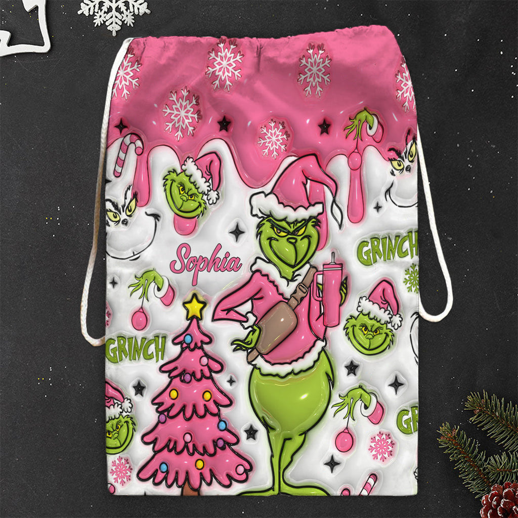 Personalized Grinch Drawstring Tote Bag Custom Name Christmas Gift Drawstring Tote Bag GradoCreations