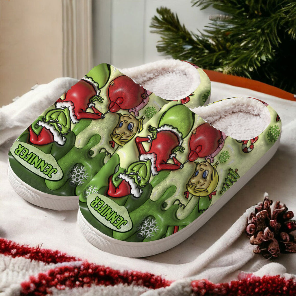 Personalized Christmas Slippers with Grinch Design for Adults | Cozy Holiday Gift Slippers GradoCreations