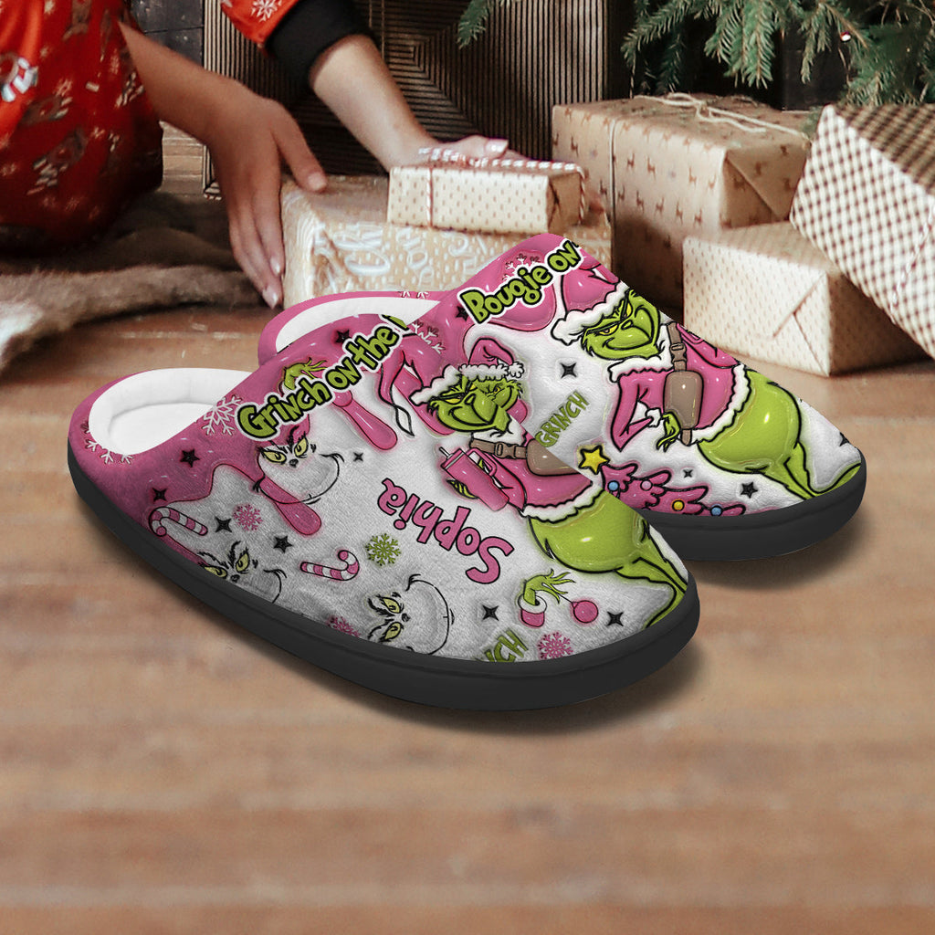 Personalized Grinch Slippers Custom Name Cozy Holiday Gift Slippers GradoCreations