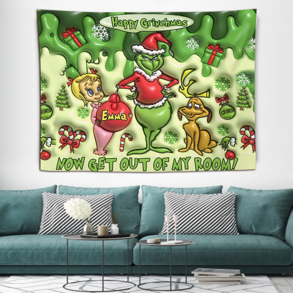 Personalized Grinchmas Wall Tapestry Custom Name Christmas Decor Wall Tapestry GradoCreations