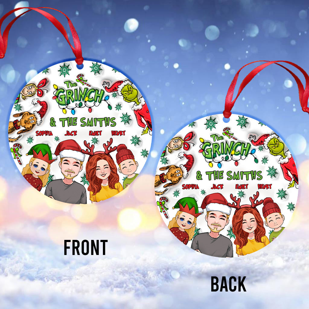 Personalized Christmas Ornament Custom Family Names Grinch Design Ornament GradoCreations