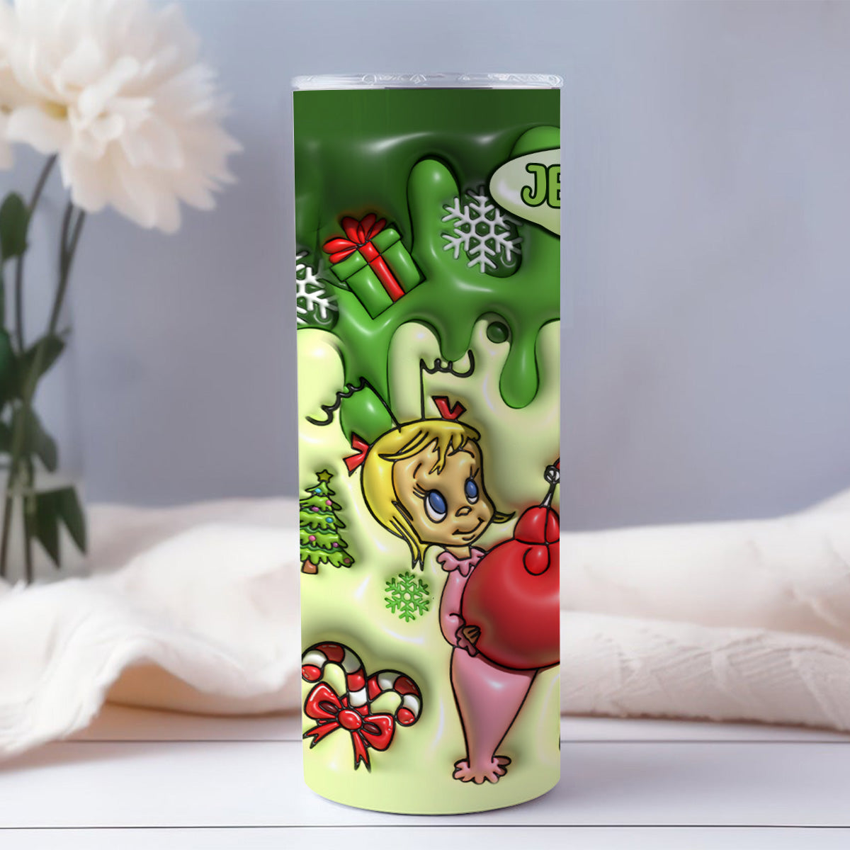 Personalized Grinchmas Skinny Tumbler Custom Name Gift for Christmas Skinny Tumbler GradoCreations