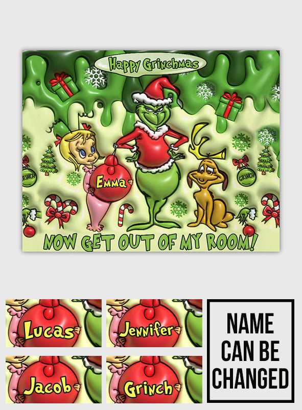 Personalized Grinchmas Wall Tapestry Custom Name Christmas Decor Wall Tapestry GradoCreations