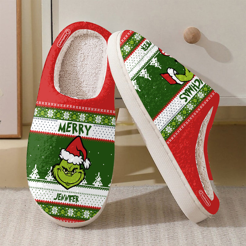 Personalized Merry Grinchmas Slippers Gift for Christmas Slippers GradoCreations