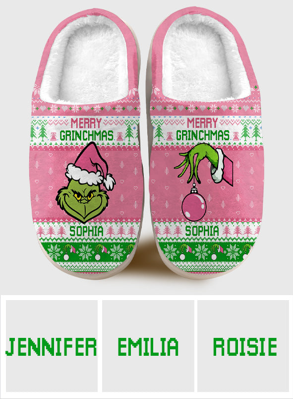 Personalized Merry Grinchmas Slippers Custom Name Holiday Gift Slippers GradoCreations