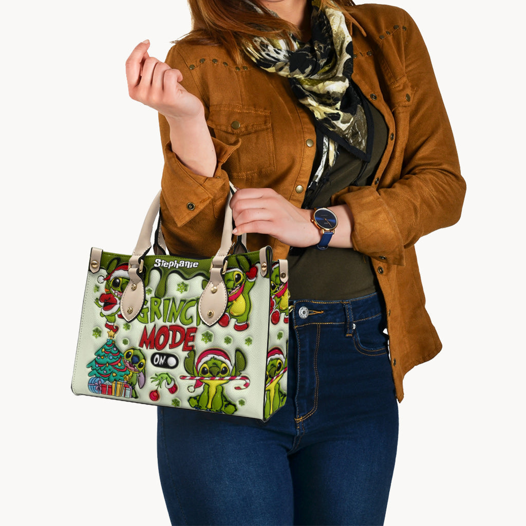 Personalized Grinch Mode Leather Handbag Custom Name Gift for Her Leather Handbag GradoCreations
