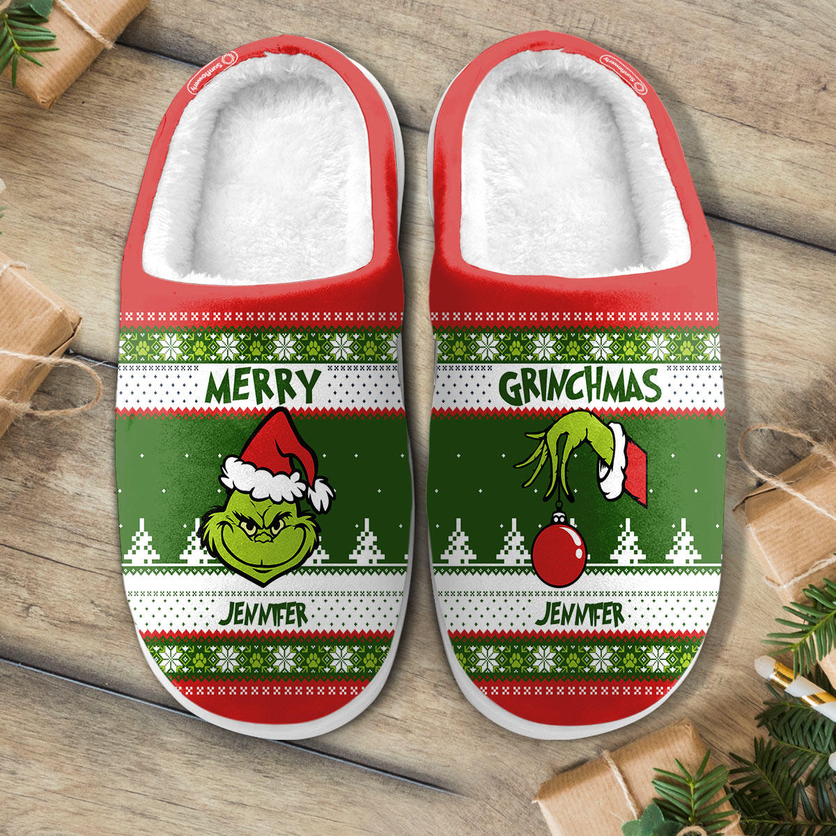 Personalized Merry Grinchmas Slippers Gift for Christmas Slippers GradoCreations