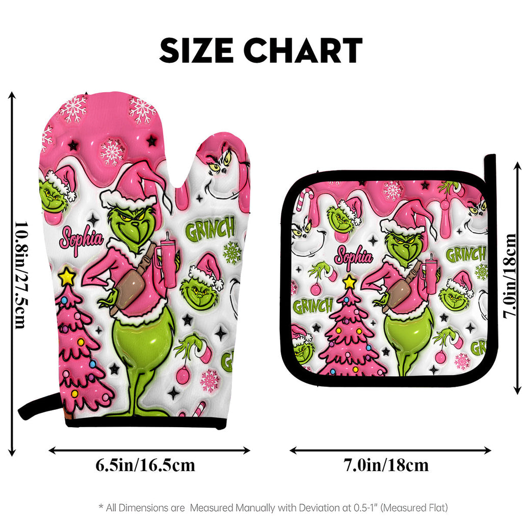 Personalized Merry Grinchmas Oven Mitts & Pot Holder Set for Christmas Oven Mitts & Pot Holder Set GradoCreations