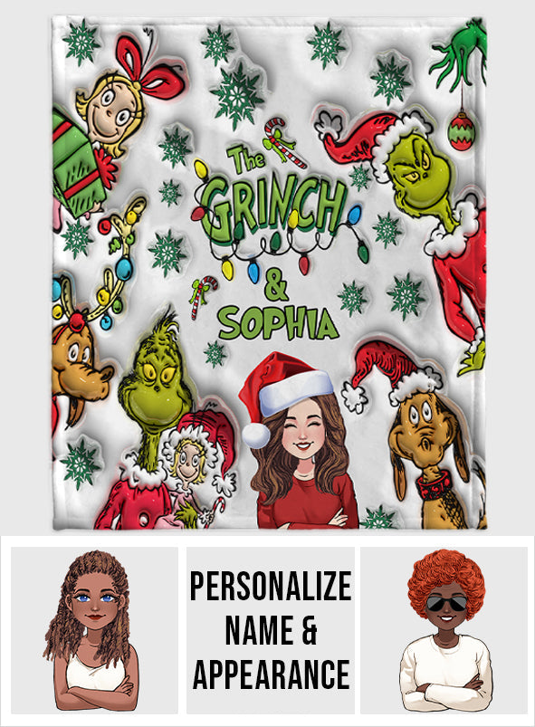 Personalized Grinch Christmas Blanket Custom Name Gift Blanket GradoCreations