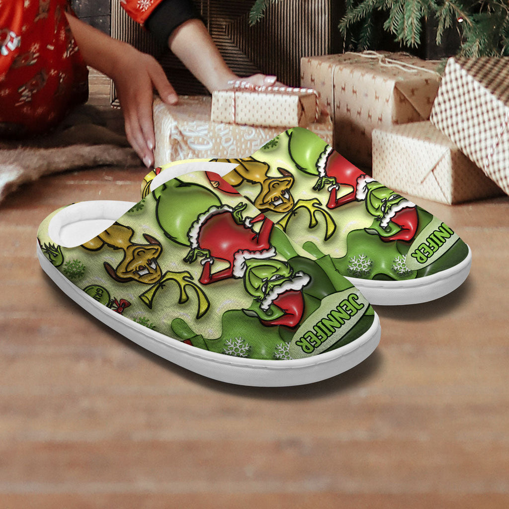 Personalized Christmas Slippers with Grinch Design for Adults | Cozy Holiday Gift Slippers GradoCreations