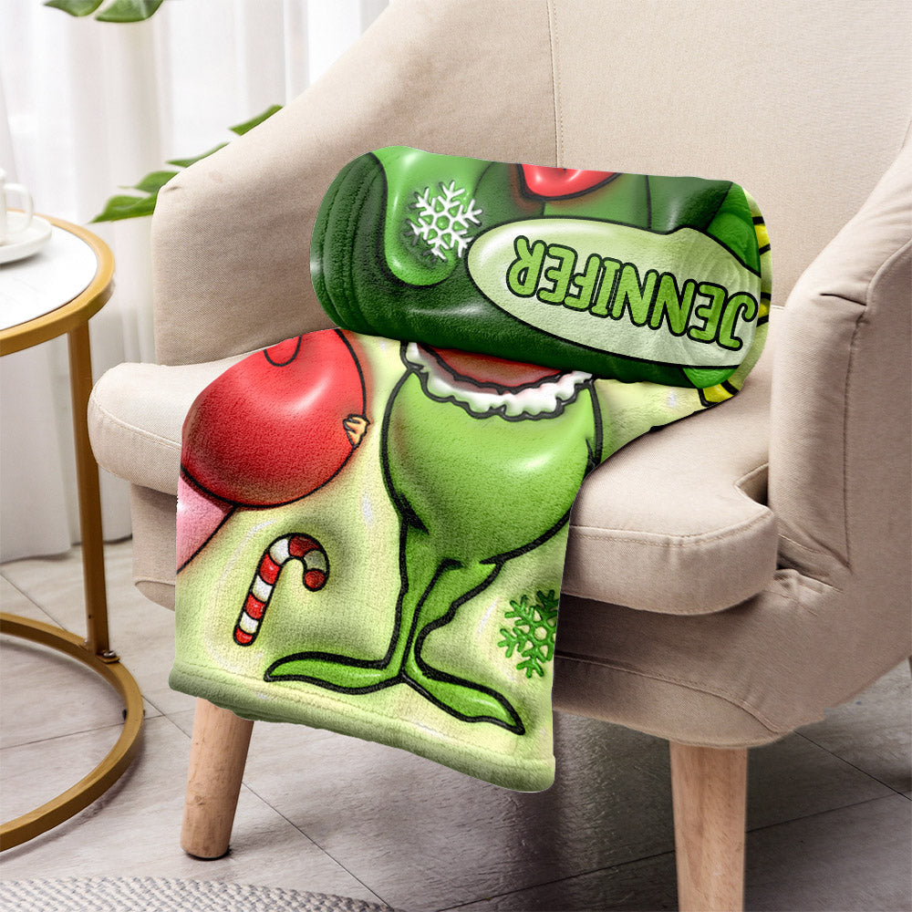 Personalized Grinch Christmas Blanket Custom Name Gift Blanket GradoCreations