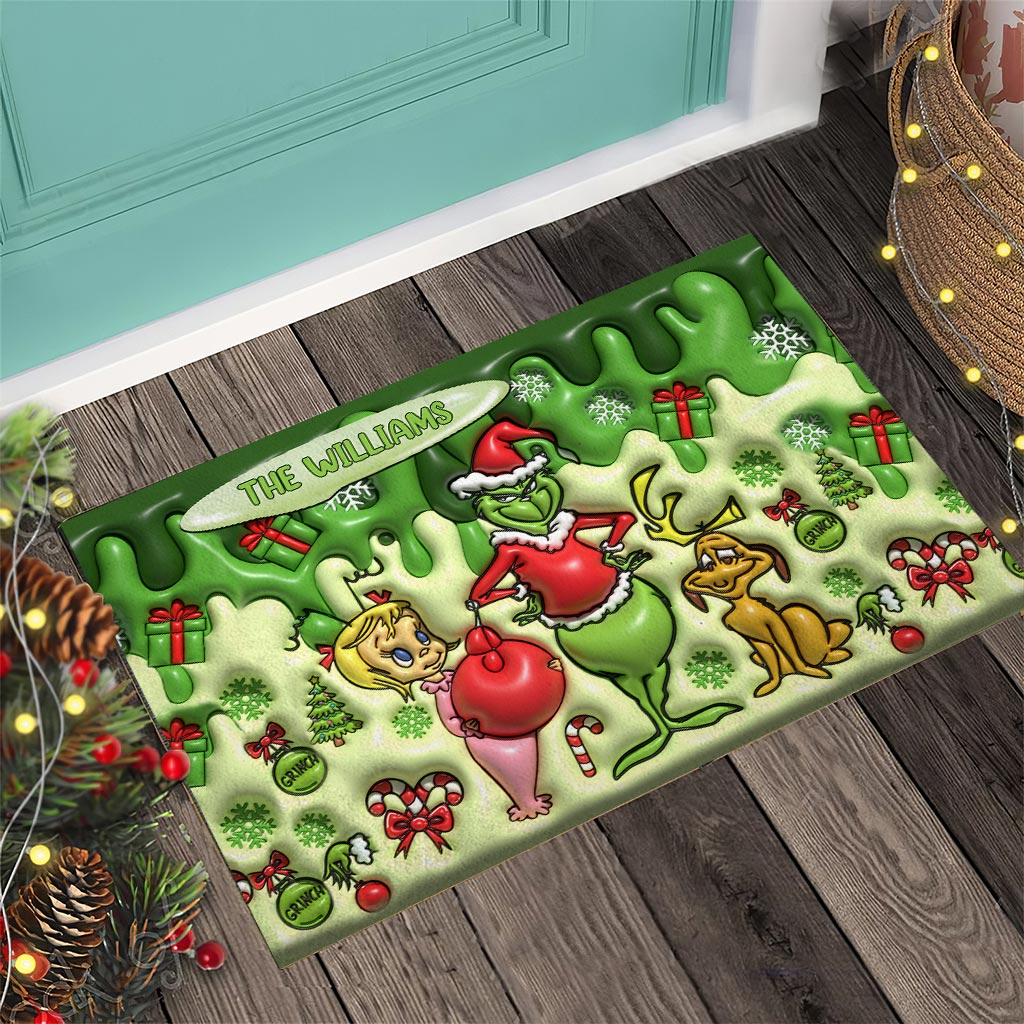 Personalized Grinch Christmas Doormat Custom Family Name Gift Doormat GradoCreations