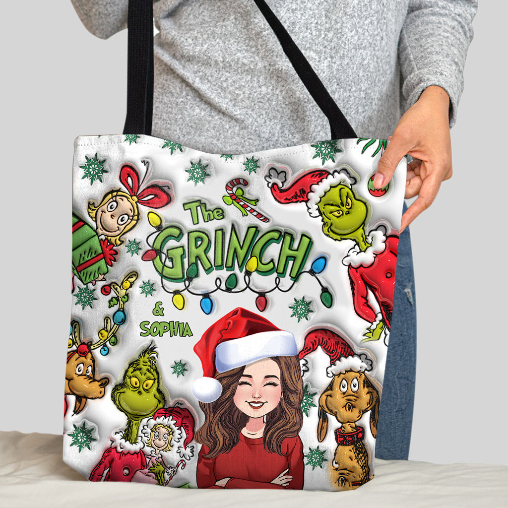 Personalized Grinch Tote Bag Custom Name Gift for Christmas Tote Bag GradoCreations