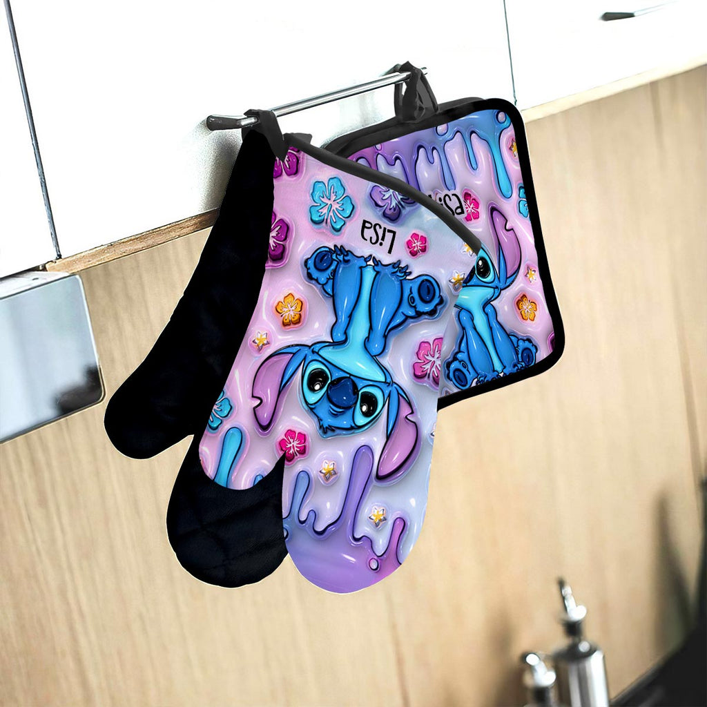 Personalized Ohana Oven Mitts & Pot Holder Set Custom Name Gift for Home Oven Mitts & Pot Holder Set GradoCreations