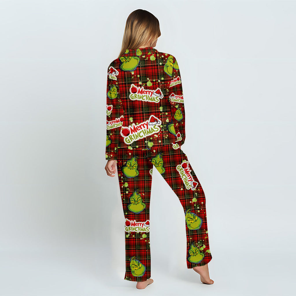 Personalized Merry Grinchmas Button Down Pajamas for Couples Button Down Pajamas GradoCreations